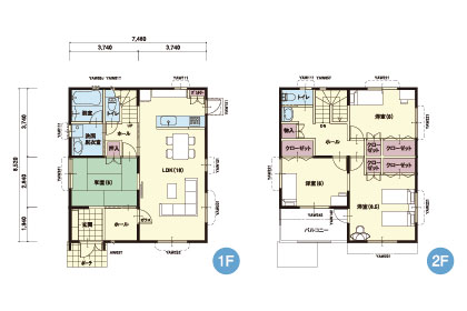 S-9｜4LDK｜広々したLDKと2F各部屋に収納があるプラン